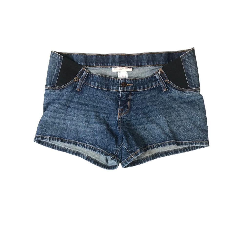 Isabel Maternity‎ Shorts Women 6 Blue Midi Short Under Belly Elastic Side Panels
